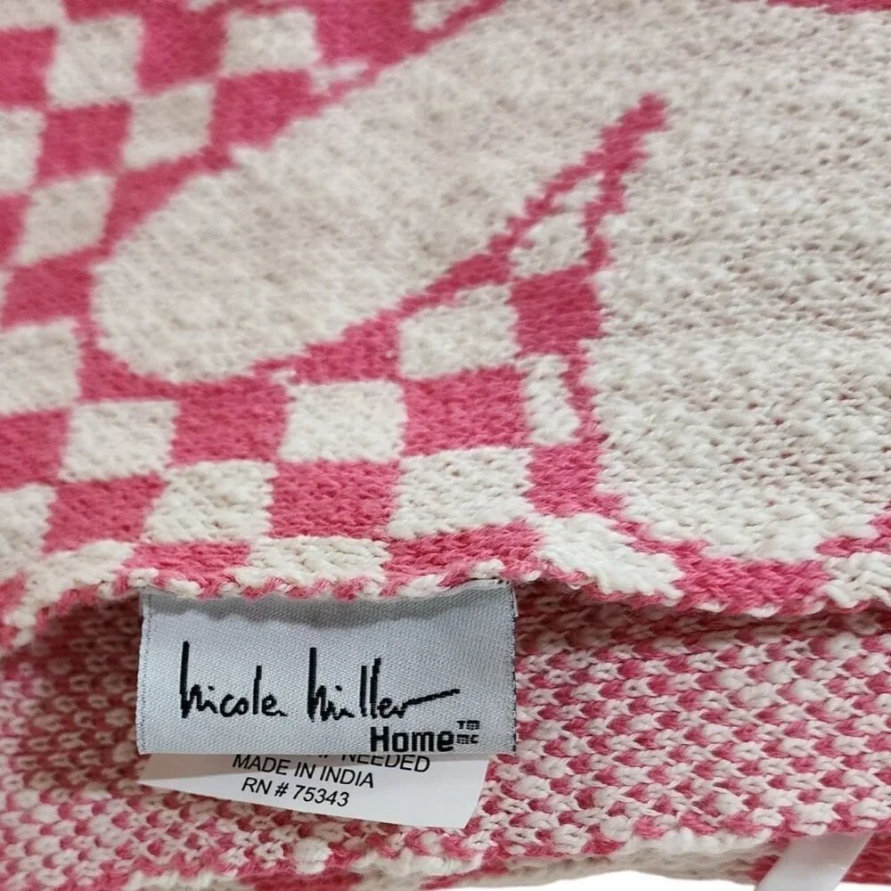 Nicole Miller Cotton‎ Throw Blanket Decorative Oversize Floral And Check 50x70in